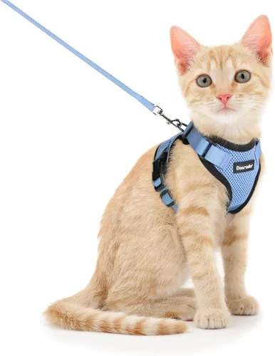 Miniatura 17 de Dooradar Juego de arnés y correa para gato, chaleco ajustable seguro a prueba de escapes, para caminar, chaqueta de malla suave y transpirable