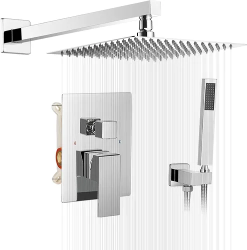 Miniatura 14 de BWE Juego combinado de ducha de mezclador de lluvia de lujo de 12 pulgadas cuadradas para baño, montado en la pared, sistema de cabezal de ducha