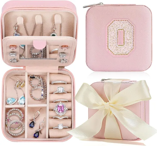 Parima Joyero pequeño para niñas, joyero con iniciales de viaje para niñas, caja organizadora de joyas pequeña, joyero de viaje, organizador de