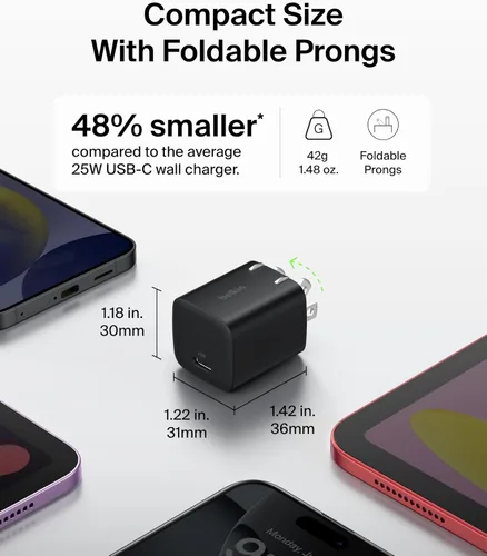 Miniatura 2 de Bloque de Carga USB C Belkin 25W – Carga Súper Rápida PD3.0 PPS - Samsung Galaxy S25, S24, Apple iPhone 17, Air, Pro, Pro Max, AirPods, Apple Watch