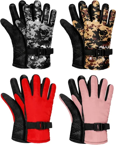 SATINIOR 4 pares de guantes de esquí para niños, guantes impermeables de invierno, guantes de esquí, nieve cálidos, guantes de snowboard unisex de