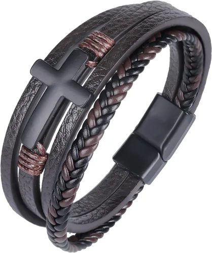 Miniatura 12 de Pulsera de cuero para hombre con cruz trenzada de varias capas con cierre de acero inoxidable, regalos religiosos cristianos para él