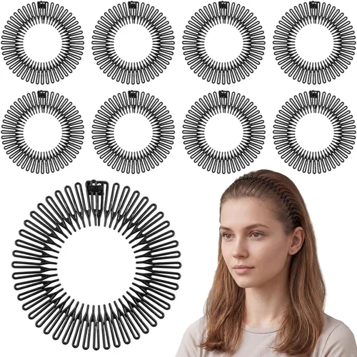 Shappy 9 piezas de peine elástico circular completo de plástico flexible peine de círculo elástico diadema para el cabello para mujeres y niñas