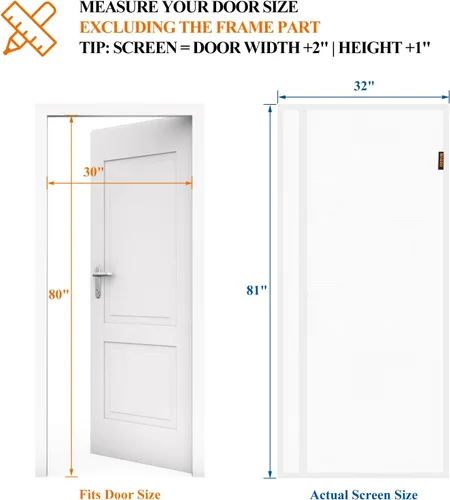 Miniatura 2 de MAGZO - Puerta mosquitera magnética blanca, para puertas de 30" x 80", tamaño malla 32" x 81", apertura lateral izquierda y derecha, poliéster