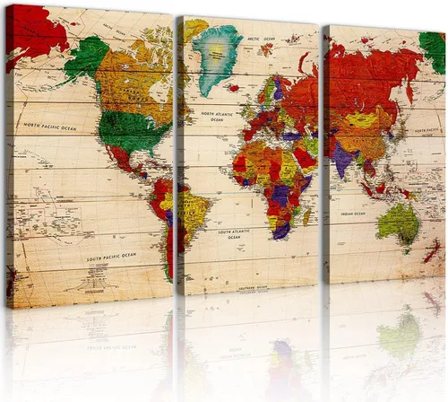 AIYISU Arte de pared de mapa del mundo, decoración de pared para el hogar, oficina, mapa, pinturas de mapas del mundo, cuadros vintage para pared,