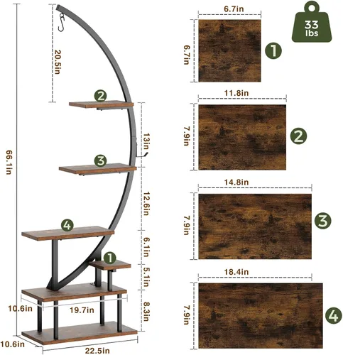 Miniatura 6 de GREENSTELL Soporte para plantas de interior con luces de crecimiento, soporte de metal alto de 7 niveles para plantas de interior, estante de Marrón