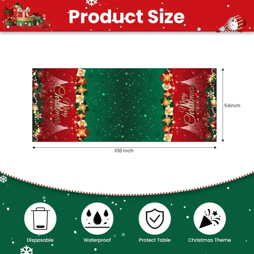 Miniatura 2 de 3 manteles de Navidad desechables, 54 x 108 pulgadas, mantel rectangular de plástico rojo con árbol de Navidad, muñeco de nieve, reno, Papá Noel