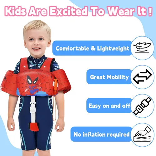 Miniatura 3 de Chaleco de natación para niños pequeños de 22 a 66 libras para niños y niñas, chaqueta flotante de piscina para bebés con arnés de hombro con alas