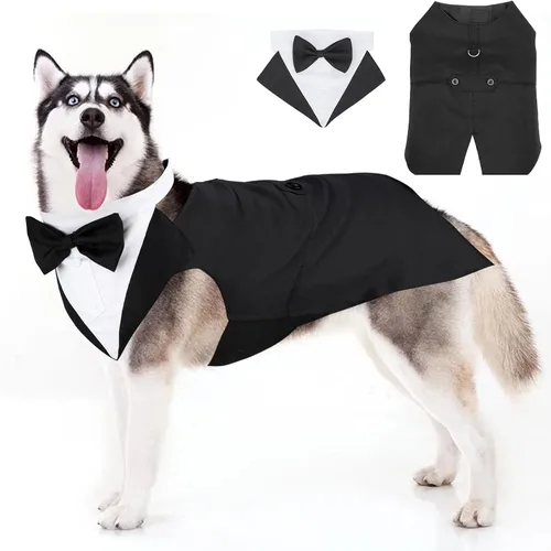 Miniatura 22 de Collar de esmoquin con moño para perro Segarty - Corbatín negro con corbata de cuello ajustable y hecha a mano en blanco para gatos y perros machos