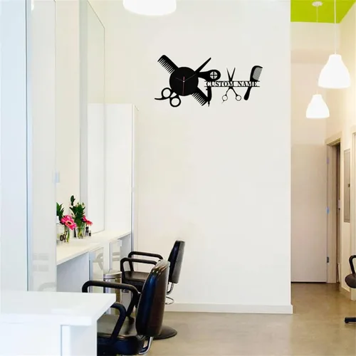 Miniatura 7 de Reloj de pared de peluquero personalizado para dormitorio, sala de estar, nombre personalizado, diseño moderno, peluquería, reloj de madera, reloj