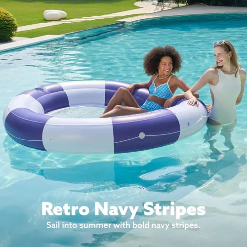Miniatura 2 de SLOOSH Flotador inflable para piscina con malla, flotadores de piscina de 80 x 80 pulgadas, doble anillo redondo para adultos, balsa flotante