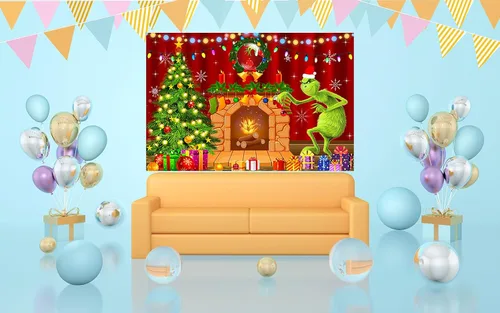 Miniatura 3 de Fondo de chimenea de dibujos animados para suministros de fiesta de Navidad, 5 x 3 pies, fondo de fotos de Navidad de Grinch, telón de fondo
