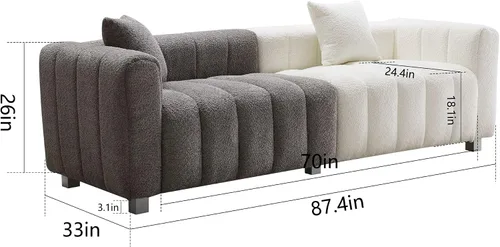 Miniatura 2 de Sofá moderno de 3 plazas de 87.4 pulgadas, sofá de burbujas para sala de estar, sofá de terciopelo con asiento profundo Teddy Bouclé, sofá de dos