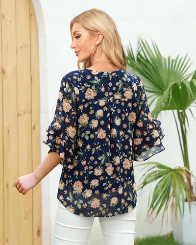Miniatura 4 de VALOLIA Blusas de manga 34 para mujer, blusas elegantes y casuales de negocios de doble capa