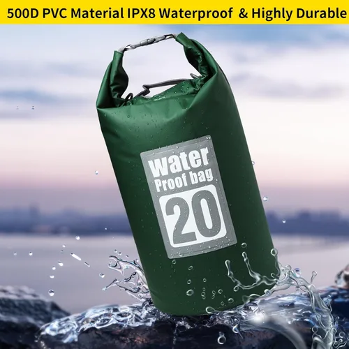 Miniatura 7 de Mochila impermeable IPX8 de 10 litros, sello enrollable para kayak y cruces de río, PVC 500D, resistente a la abrasión, correas de mochila para Negro
