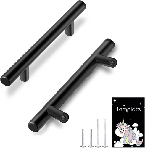HBL' - Paquete de 5 jaladeras de acero inoxidable para cocina, con 3 pulgadas de distancia entre los agujeros, color negro mate, para gabinetes,