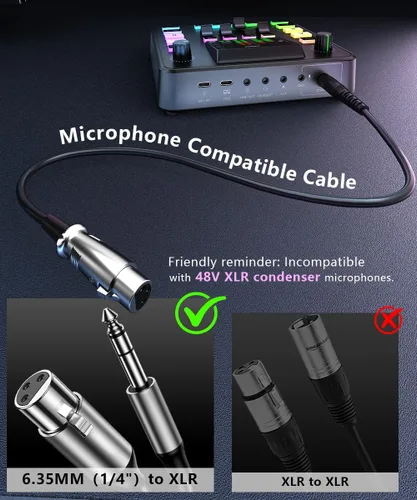 Miniatura 2 de PUPGSIS - Mezclador de audio para juegos, interfaz de audio para PC, interfaz de micrófono dinámico TRS de 1/4 pulgadas, tablero de sonido