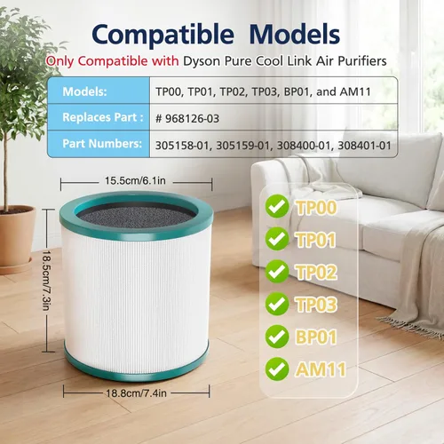 Miniatura 2 de TP01 Filtro de aire de repuesto HEPA compatible con los modelos Dyson Tower Purifier Pure Cool Link TP01, TP02, TP03, AM11, BP01, pieza de repuesto