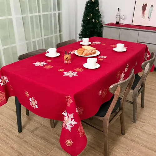 Miniatura 28 de Camino de mesa de Navidad 100% poliéster, bordado de encaje de Navidad, decoraciones de mesa de Navidad de 16 x 52 pulgadas, velas de pascua