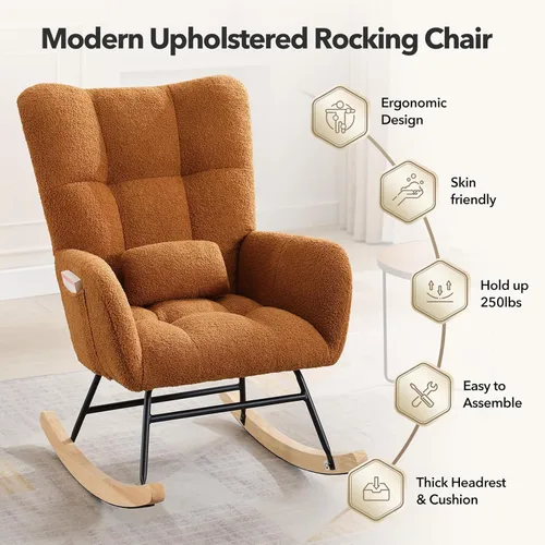 Miniatura 3 de Mecedora para guardería, mecedora tapizada para bebé, silla de lectura con respaldo alto, sillas cómodas para sala de estar, dormitorio, enfermería