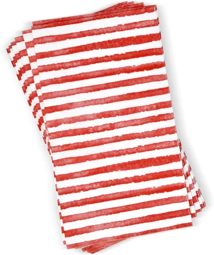 Miniatura 2 de Paquete de 100 servilletas de invitados a rayas rojas y blancas, toallas de mano de papel desechables de 3 capas para decoración de baño, fiesta