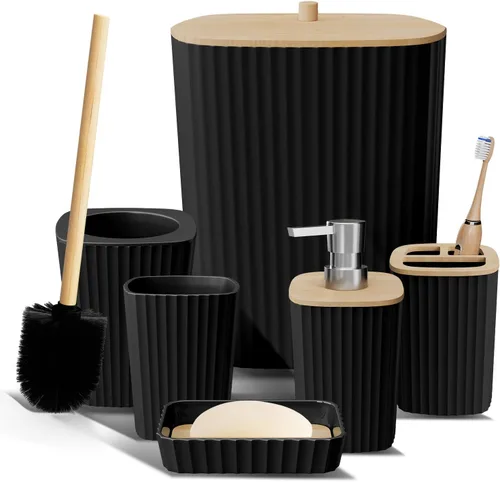 Clara Clark Juego de accesorios de baño – Juego de accesorios de baño negro, juego de accesorios de baño de 6 piezas, juegos de baño con cepillo de