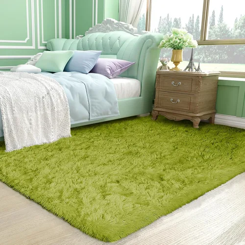 Miniatura 5 de Ophanie Alfombra Verde de Césped, Alfombras de Área para Dormitorio, Alfombra Shag Esponjosa de 4x6 pies, Suave Peluda Afelpada Linda para Niños 7