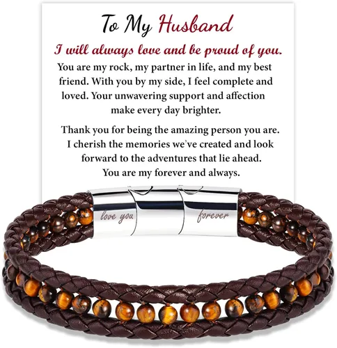 Miniatura 14 de To My Boyfriend/Son/Grandson/Father/Husband Black Onyx Tiger Eye Blue Sodalite Leather Bracelets Jewelry For Men, Birthday Anniversary Valentines