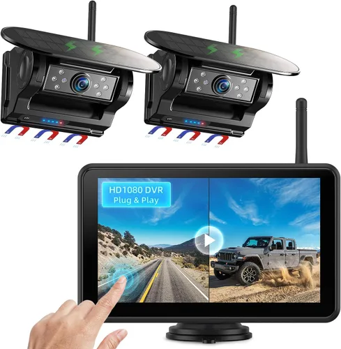 Miniatura 12 de Cámara de respaldo eRapta para camión, kit de monitor de 7'' HD 2K de visión frontal/trasera, IP69, impermeable, con visión nocturna, líneas