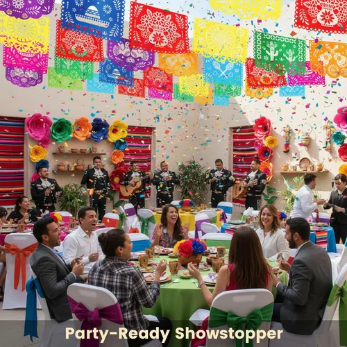 Miniatura 2 de DomeStar Paquete de 3 Pancartas de Fiesta Mexicana, 54 Pies Papel Picado Guirnalda de Banner de Fiesta para Cinco de Mayo Día de los Muertos