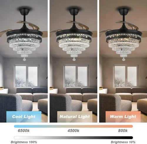 Miniatura 3 de Candelabro negro de 42 pulgadas con luz LED moderno ventilador de techo de cristal con luz regulable, lámpara LED invisible 3 en 1 color con función