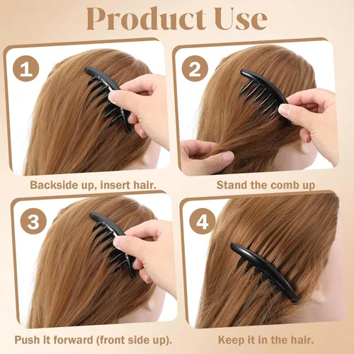 Miniatura 5 de Ymapinc 3 peines franceses para el cabello, 7 dientes, de plástico, elegantes peines laterales franceses para mujeres y niñas, ordenar moños