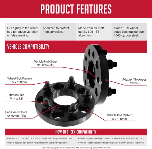 Miniatura 2 de Wheel Accessories Parts 2 espaciadores de rueda centrados en buje 5 en 4.724 in 0.197x4.724 in 0.787 in grueso 2.857 in Hub M14x1.5 14x1.5 rosca