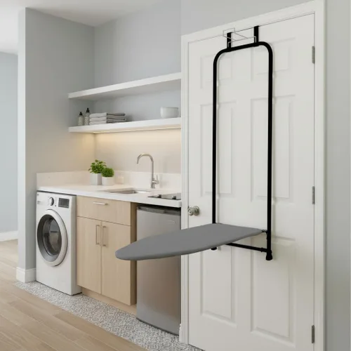 Miniatura 7 de Household Essentials Tabla de planchar sobre la puerta, cierre automático, delgada y compacta, perfecta para espacios pequeños, incluye cubierta