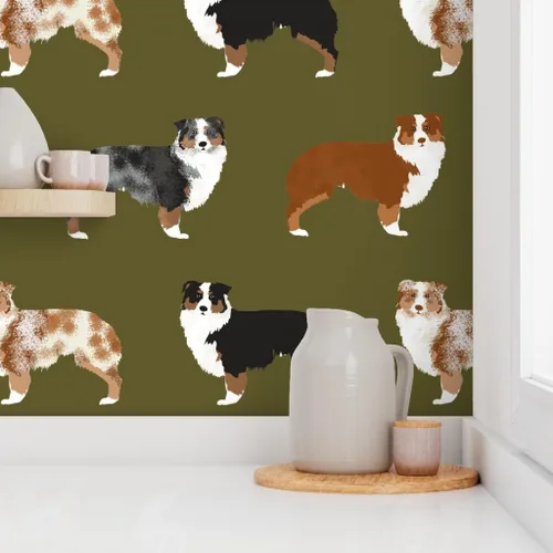Miniatura 8 de Spoonflower Papel tapiz para despegar y pegar - Perros australianos lindo pastor australiano rojo azul australiano Aussies Black Tan Pastores
