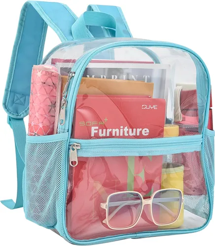Busiuw Mochila Transparente para Eventos de Estadio 12x12x6 Mini Pequeñas Mochilas Deportivas para Fanáticos, Aguamarina