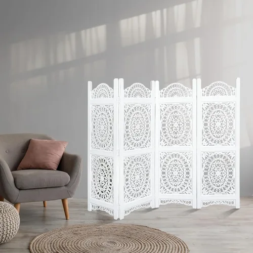 Miniatura 13 de Lightnpro 4 Panel Majestic Wooden Room Divider 64"(W) x 48"(H) Hand-Carved Folding Privacy Screen, Pre-Assembled Decorative Partition for Living