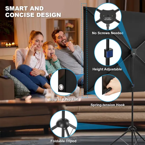 Miniatura 3 de Pantalla de proyector con soporte, pantalla de proyector al aire libre 16:9 y soporte de trípode, pantalla de proyección portátil con ganancia