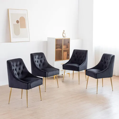 Miniatura 6 de Juego de 2 sillas de comedor modernas, sillas de comedor tapizadas de mediados de siglo, sillas de comedor de terciopelo con patas doradas para Negro