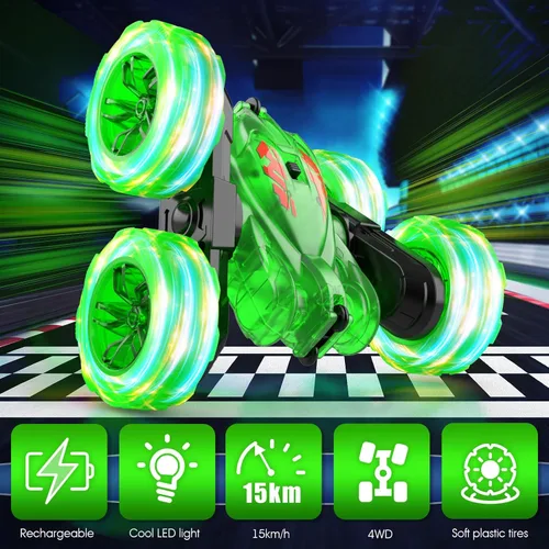Miniatura 4 de Coche a control remoto - Coches RC recargables de carga rápida directa para niños con luz colorida, camión RC de acrobacia de 4 ruedas motrices