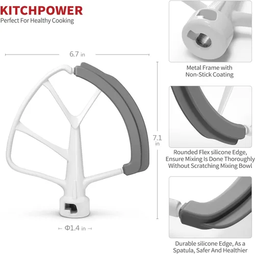 Miniatura 5 de KITCHPOWER 4,5-5 Quart Flex Edge - Batidora para cocina, soporte para cabeza, mezcladores, color blanco, Blanco
