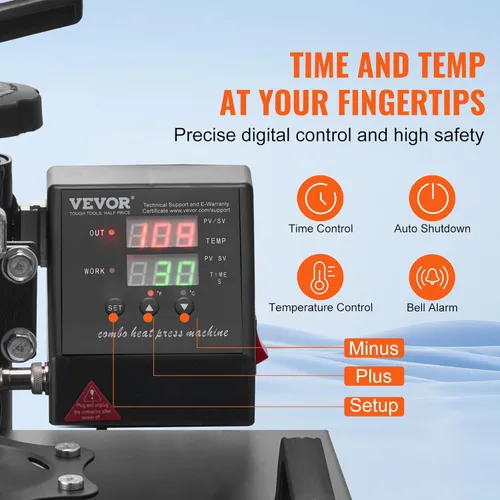 Miniatura 3 de VEVOR - Máquina de prensa de calor 8 en 1 Combo Prensa de calor de 15x15 pulgadas Máquina de transferencia de calor Prensa digital giratoria de 360