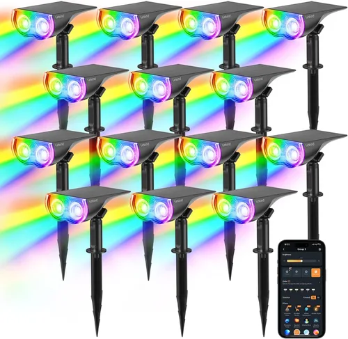 Miniatura 10 de Linkind Focos solares inteligentes para exteriores SL5C, luces solares para exteriores, luz blanca fría/cálida y cambio de color, APP/control de voz