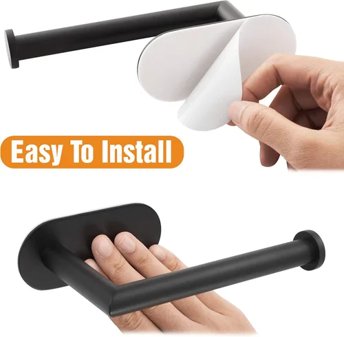 Miniatura 3 de HITSLAM Soporte de papel higiénico negro mate, soporte de rollo de papel higiénico autoadhesivo de acero inoxidable para baño