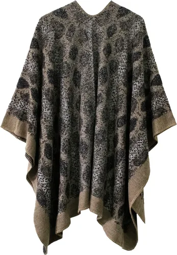 Miniatura 2 de Chal estilo poncho con frente abierto con patrón vintage, capa para mujer