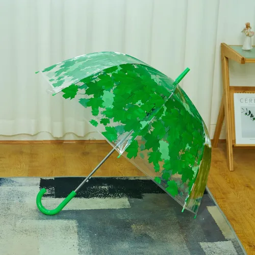 Miniatura 3 de ThreeH Paraguas de burbujas de cúpula transparente con hojas, interruptor automático, mango largo, poste recto, resistente a la lluvia, fotografía