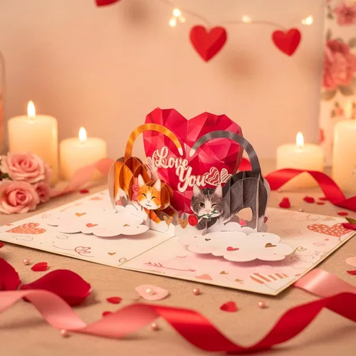 Miniatura 2 de Tarjeta romántica de San Valentín con diseño de gato, 3D, para pareja, gato, para esposa, marido, él, novia, novio, adultos 6 x 8 pulgadas