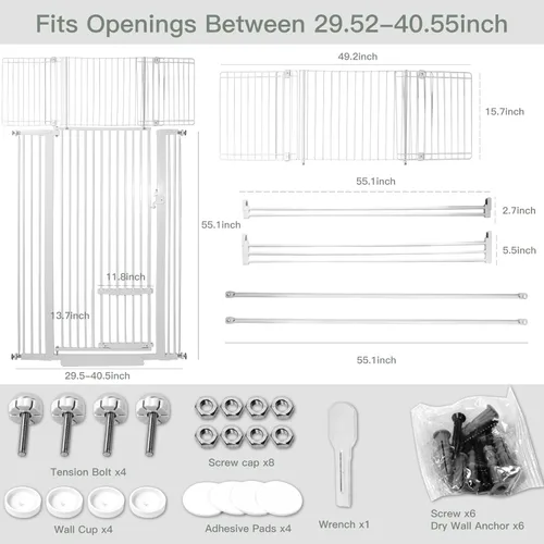 Miniatura 2 de SHYUJAJIE Puerta extra alta para mascotas de 71 pulgadas con puerta pequeña para gatos, puerta ancha ajustable de 29.55 a 40.55 pulgadas, puertas