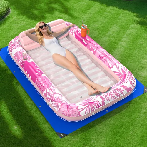 Flotador inflable de bronceado para piscina con lona de protección, flotadores de piscina de 70 x 46 pulgadas para adultos con almohada, flotador 6