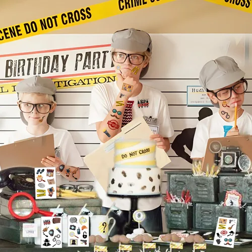 Miniatura 7 de 20 hojas de tatuajes temporales de detective espía de agente secreto, pistas de detective misterioso, recuerdos de fiesta, accesorios de decoración